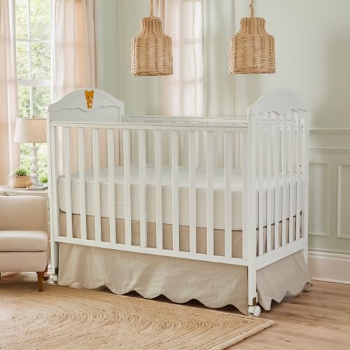 Image of Brandream Scallop Edge Organic Cotton Crib Skirt, Baby Boy, Baby Girl, Gender Neutral Crib Skirt Toddler Bedskirt Farmhouse Chic Nursery Crib Bed Skirt, Boho Bohemian Solid Beige Skirt