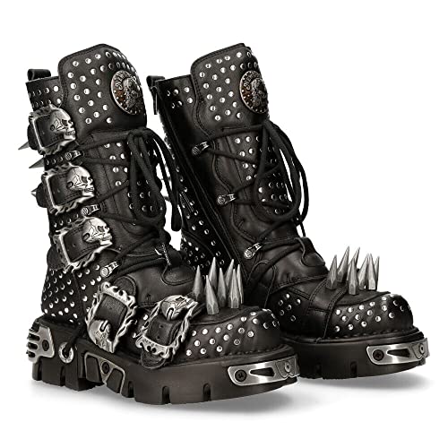 New Rock Boots 1535-S1 Womens Metallic Black Leather Goth Studded Spike Boot2