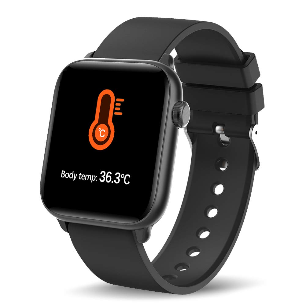 Smart Watch Fitness Tracker,1.3" Touch Screen Smartwatch with Temperature Monitor,Heart Rate Monitor, Waterproof IP68 Pedometer Stopwatch for Men Women for iPhone Android Phone (Black)