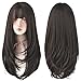 7JHH WIGS Hair Dye Wig for Women Synthetic Hair Natural Long Straight Wig With Bangs (22inch, Black tea)