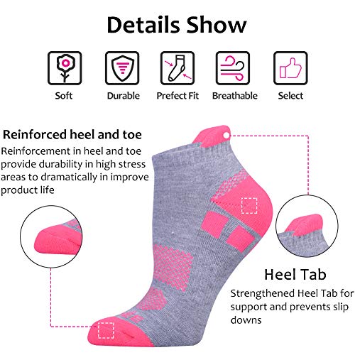 JOYNÉE 6 Pairs Women's Ankle Athletic Running Socks Performance Cushioned Low Cut Sports Socks with Heel Tab2