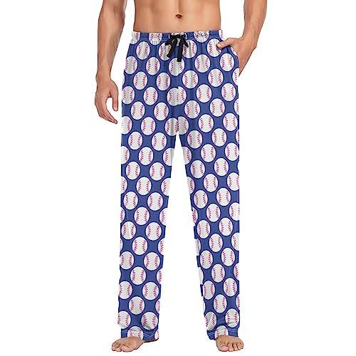 Blue White Baseball Mens Pajama Pants Lounge Bottoms Soft Sleep Pants S