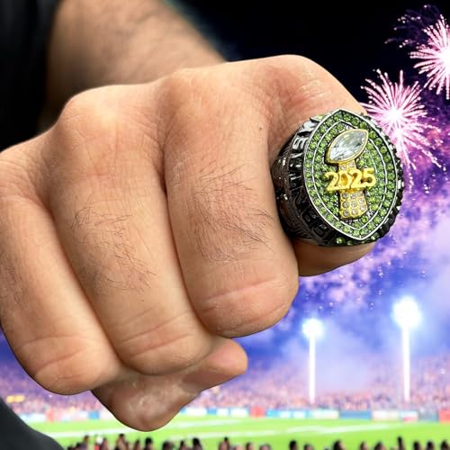 Legacy Rings 2025 Fantasy Football Championship Trophy Ring | Black Gunmetal Plated Award for Fantasy Football League Winner | Color Stones2