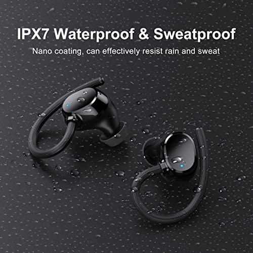 WUYI Bluetooth 5.3 Kopfhörer Sport, In Ear Kopfhörer Kabellos Stereo mit HD Mic, 48 Std Spielzeit mit Ladekoffer LED Anzeige, Tiefer Bass, IP7 wasserdichte Lauf Kopfhörer mit Ohrhaken für Sport – Bild 6