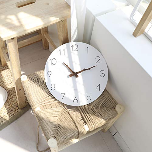 Image of mooas Flatwood Wall Clock (Twig),12 inch Non-Ticking Sweep Movement | Decorative Battery Operated Simple Modern Wall Clock for Home Living Room Kitchen Bedroom Office School