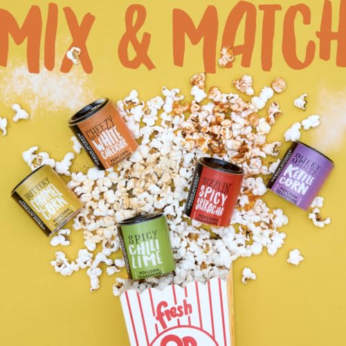 Urban Accents Movie Night Popcorn Gift Set – Includes 3 Gourmet Popcorn Kernel Varieties & 5 Flavorful Seasonings – Perfect Snack Gift Box for Parties, Holidays, or Movie Lovers