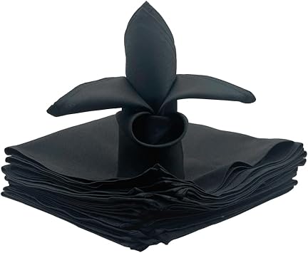 24 Pack  Cloth Napkins-17 x 17 Inch Dinner Napkins Crafted from high-Grade Polyester Absorbent Washable Fabric with Hemmed Edges for Hotel Restaurant, Parties & Wedding. Black