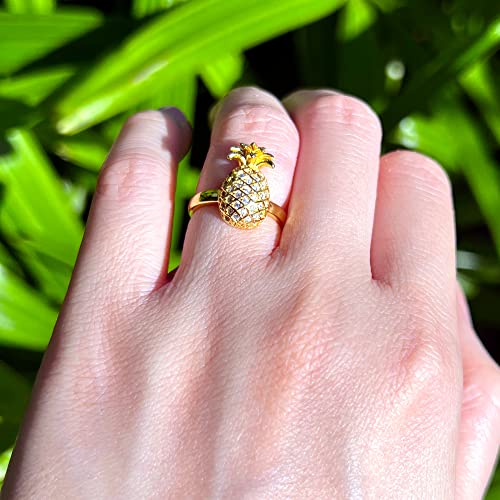 Aloha Jewelry Company 18K Gold Plated 925 Sterling Silver Hawaiian Pineapple Fruit Plant Ring Stackable Wedding Band with Cubic Zirconia, Yellow-Gold, Nickel Free Hypoallergenic for Sensitive Skin3