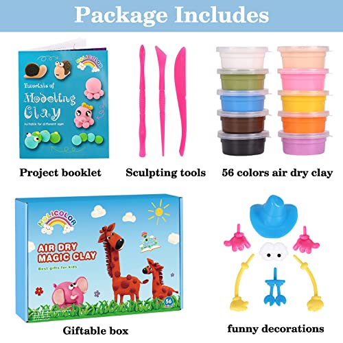 HOLICOLOR 56 Colors Air Dry Clay, Modeling Clay Kit Soft and Stretchy Magic Clay in Cups with Sculpting Tools Accessories Best Gift Art Crafts Halloween Christmas - Thumbnail 2