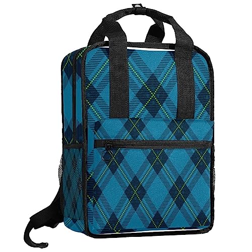 Cartable bleu pour garçon et fille avec bretelles réglables motif écossais