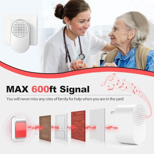 Caregiver-Pager-Life-Alert-Bell-Wireless-Caregiver-Call-Button-SOS-Alert-Bed-Alarm-Monitoring-Emergency-Panic-Call-Bell-Button-Waterproof-Fall-Alert-Devices-Systems-for-Seniors-at-Home