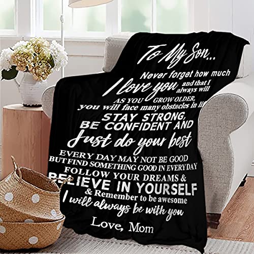 To My Son Blanket From Mom Personalized Gift For Man To Be Dad Husband,Soft Throws Courage Inpsirational Sheet Lightweight Gifts For Boys Kid Birthday Flannel Blankets For Couch Bed-80"X60" For Men #TOP4