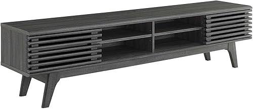 Miniatura 27 de Modway Render Mid-Century - Mueble de TV moderno de perfil bajo de 70 pulgadas para consola multimedia en color blanco nogal, 70 pulgadas Blanco de