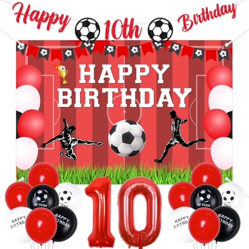 Sursurprise Decoraciones de cumpleaños de fútbol americano número 10, pancarta de feliz cumpleaños con purpurina, telón de fondo, globo número 10, suministros de fiesta de cumpleaños de 10 años