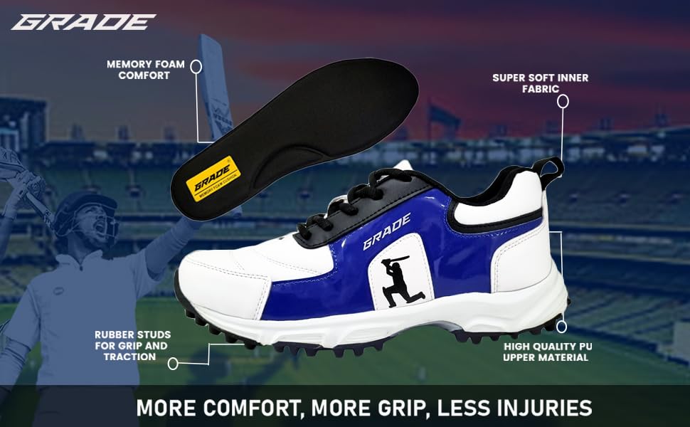 Image of Grade Pacer Cricket Shoes for Men with Memory Foam Comfort | Rubber Spike Cricket Shoes for Boys | Super Comfortable & Lightweight Cricket Shoes Men | Mens Cricket Shoes Blue