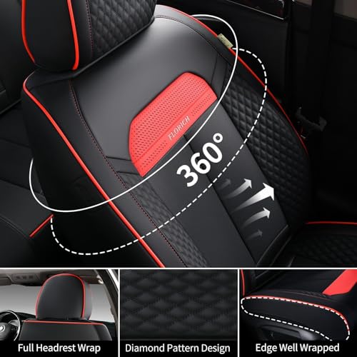 Image of FLORICH Front Seat Covers, Luxury Car Seat Cover with Waterproof Leather, Automotive Vehicle Seat Covers for Cars Trucks Vans SUVs Sedans (2 Packs, Black&Red Line)