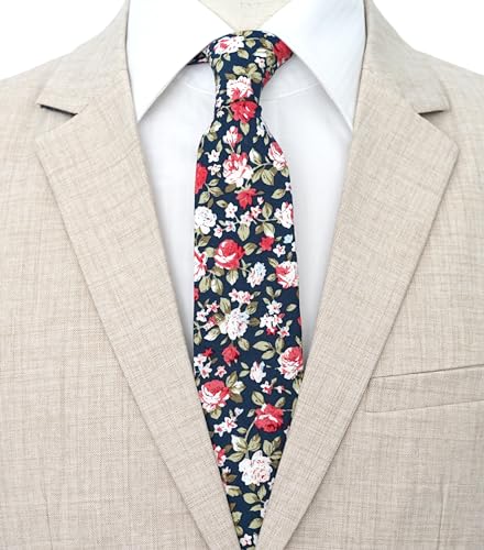 Image of BELLUNO Men's Cotton Floral Skinny Tie, 2.5 inch Width, with Gift Box