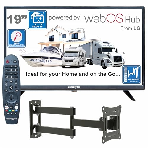 Unispectra ® Smart TV de 19 pulgadas 12v (webOS) DLED HDR 240v 24v 12v TV Freeview & SAT sintonizador, 3x HDMI, 2x USB, Magic Remote. Televisores de 12V para autocaravanas, autocaravanas, caravanas,