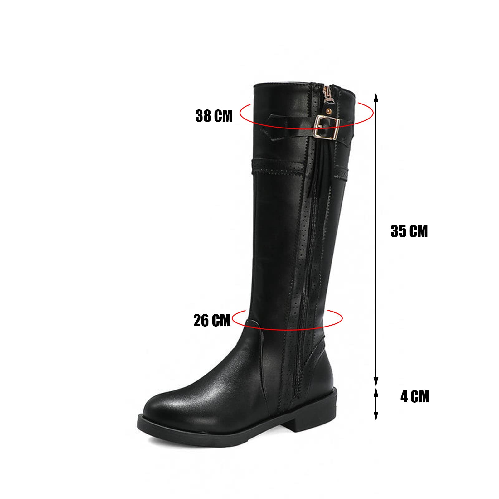 Botas de Montar hasta la Rodilla para Mujer con Hebilla, Puntera Redonda, tacón bajo, Cremallera Lateral Alta, Botas Estilo Caballero