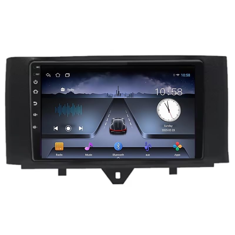 Autos Sistema De Navegación para Smart Fortwo 2 2010-2015 9 Inch,Pantalla Grande Android con Control Central GPS Y Radio Bluetooth Integrada,8 Core 4G+WiFi 2G+32G