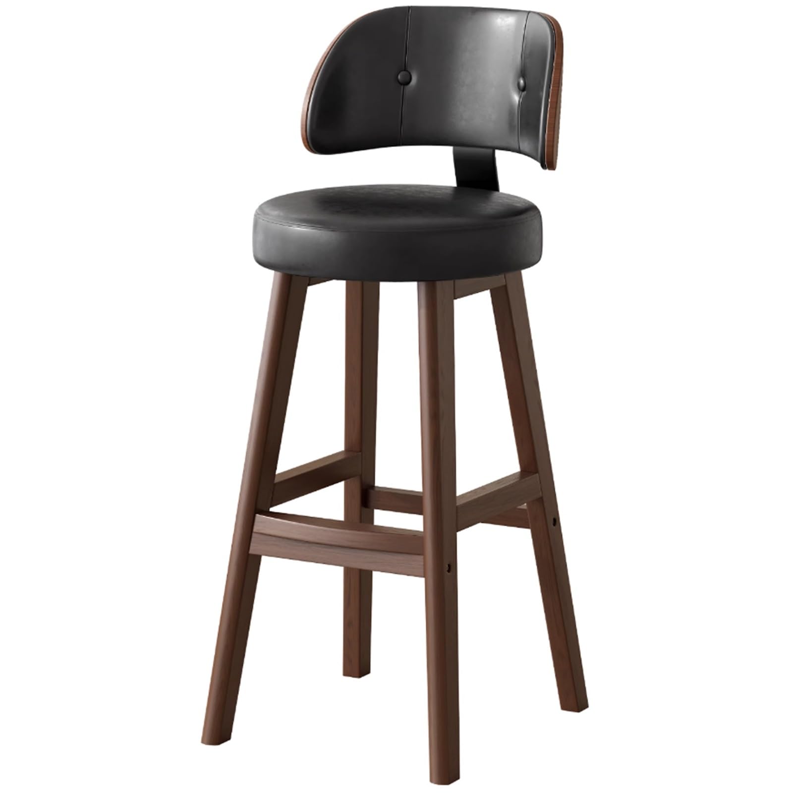 Sgabelli Bar Alti per Isola Cucina, Sedie Bar Alti Fino al Bancone Rivestiti in Vera Pelle con Schienale, Gambe in Legno Massello, Cuscino di Seduta Spesso, per Bancone