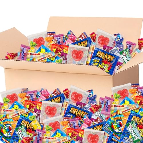200+ Süßigkeiten Gemischt – Geschenkbox mit 1,3 kg Bonbons & Naschereien – Große Süßigkeiten-Box für Halloween, Weihnachten, Umzüge – Eingepackte Bonbons, Fertig zum Verschenken