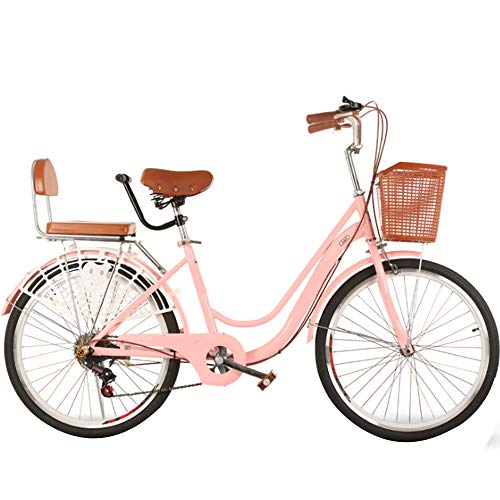 COUYY Fahrräder, Frauen Reise An Die Arbeit, Studenten, Junior High School Erwachsene, Variable Geschwindigkeit Pendler Fahrräder, Damen Retro-Fahrräder,Rosa