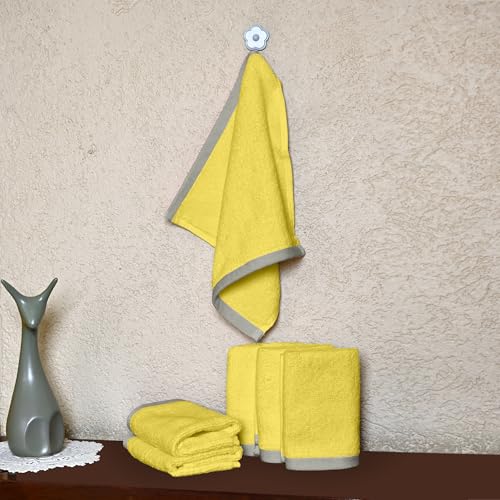 Image of Divine Casa 500 GSM Cotton Face Towel Set of 6 | 30 x 30 CM Yellow Ultra Soft Absorbent Cotton Face Towels | Luxury Hotel Quality Quick Dry Washcloths