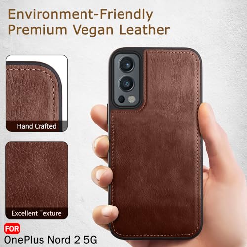 Image of TheGiftKart Genuine Leather Finish Back Cover Case for OnePlus Nord 2 5G / Nord 2 Pac-Man Edition | Shockproof Design | Camera & Screen Protection | Stunning Minimalist Design Back Cover (Brown)