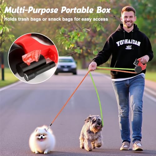 SGZIOO Doppelleine für 2 Hunde, 3 M Hundeleine für 2 Hunde, Hundeleine Ausziehbar mit Licht, 360° Drehung Doppelleine, Doppelte Einziehbare hundeleine, Rollleine für bis zu 10 KG