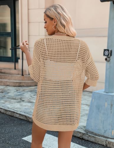 Image of Zeagoo Women's 2026 Summer Crochet Lightweight Cardigan Short Sleeve Boho Kimono Oversized Open Front Sweater Tops