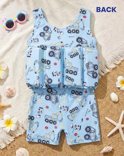 Image of DivingBirds Toddler Floatie Swimsuit with Hat for Boys Girls, Sleeveless Swim Suit with Floatation, 1-6Y