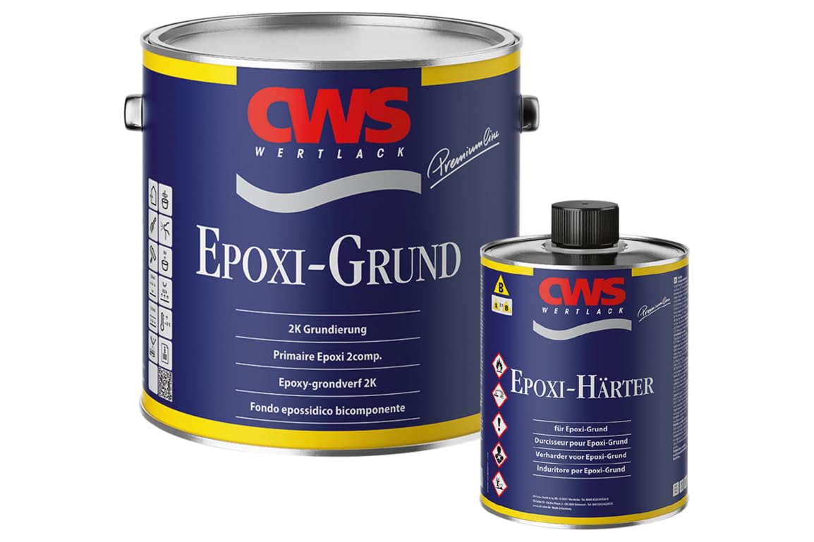 CWS WERTLACK Epoxi Grund SET weiß 2,5 + 0,5 kg Härter, Matte 2-Komponenten-Universalgrundierung für nicht saugende Untergründe