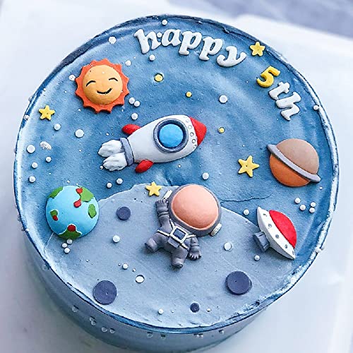 GallaRato Mini Size Blue Space Cake Decoration First Trip Around The Sun Cake Topper Two The Moon Cake Decoration Rocket Cake Decor Astronaut Cake Decoration