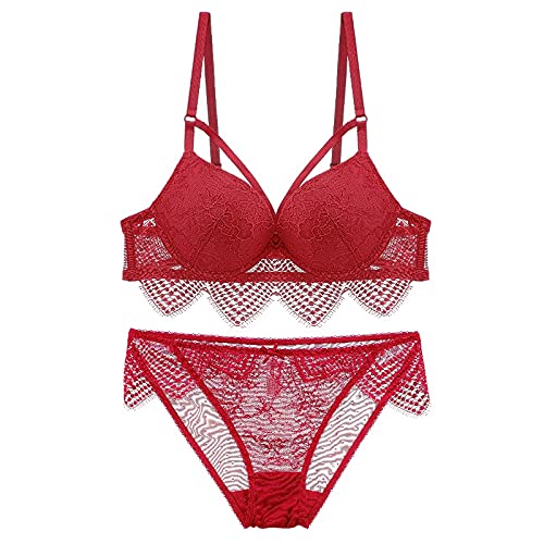 Conjunto de lencería Sexy Conjunto de Sujetador y Bragas Push Up Lencería Sexy Triángulo Ajuste de Encaje Copa Acolchada Floral Conjunto de lencería con Aros para Mujer Bralette Ropa de Dormir
