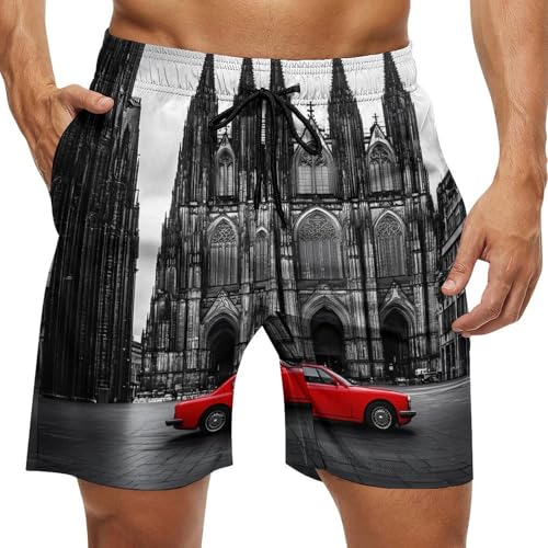 Cologne Cathedral Famous City Mens Swim Trunks Quick Dry Board Shorts Beach Swimwear Bathing Suits