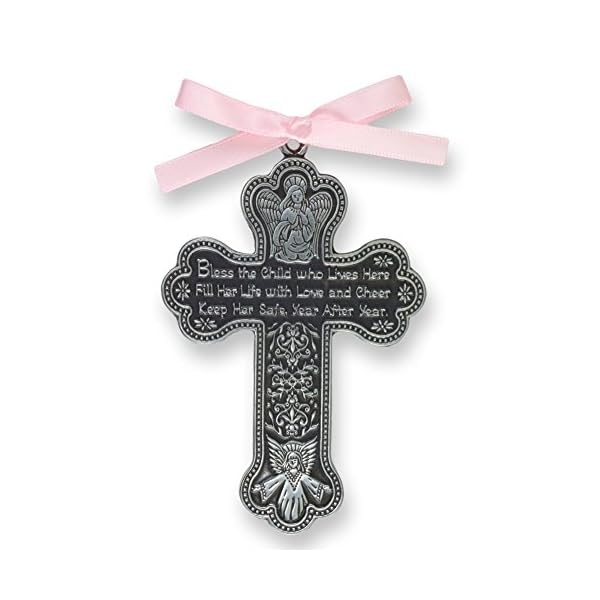 K musculo 4 pewter baptism bless the child guardian angel cross crib medal for girl  urban country home decor