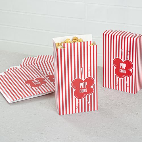 Image of Restaurantware Popcorn Container 400 Count 11.25 Oz Paper Popcorn Holder Carnival Box, Red and White Striped Disposable Vintage Style Movie Theater Box