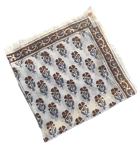 FROM INDIA BOUTIQUE Foulard Bandana carré en voile de coton BENARES, Fleurs marron