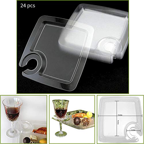 JCHB 9” 24pc Clear Stemware Glass Holder Plates for Cocktail, Wine Tasting, Dinner