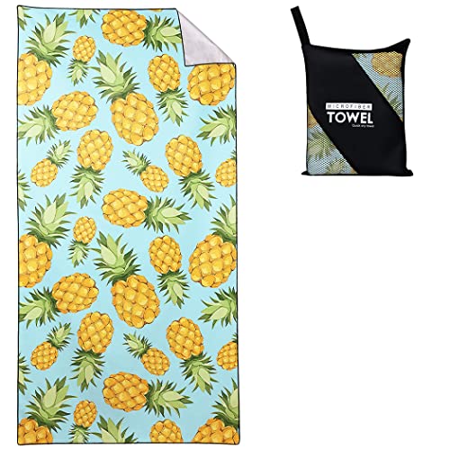 Sxchen Beach Towel Oversized 36"X72" Thin Lightweight Extra Large Absorbent Quick Dry Sand Free Plush Cool Hawaiian Print Summer Yellow Pineapple Fruit Food #TOP6