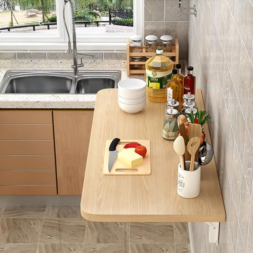 HUOLE Table Murale Rabattable en Bois, Table Pliante Murale,Table Pliante Multifonctionnelle, Tables de Salle à Manger, Bureau d'ordinateur,Table de...