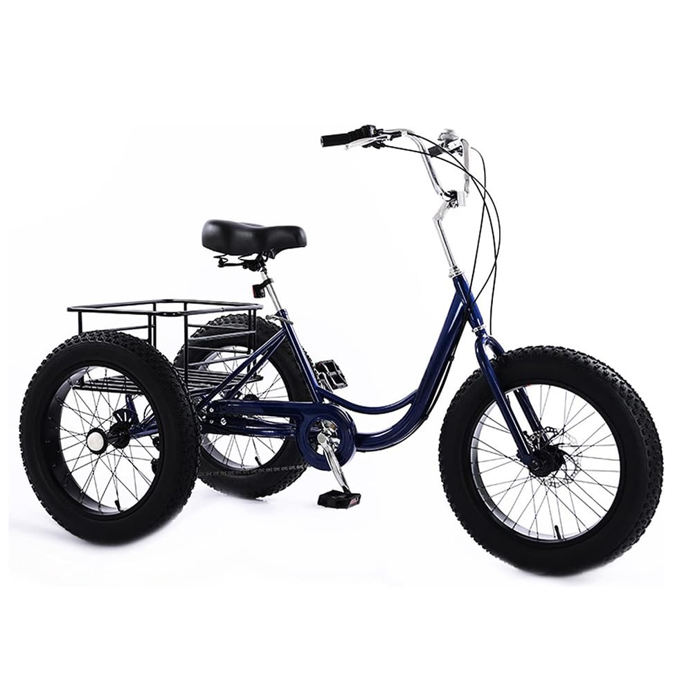 MegLob Adult Tricycle Bike 7 Speed, 3 Wheeled Cruise Trike Bike, Three Wheel Cargo Bicycle, Beach and City Trike for Seniors, 20 Inch Adult Trikes 3 Wheels Low Step-Through with Large Basket,Blue