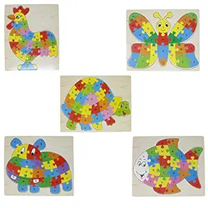 Tootpado Alphabet Jigsaws Puzzle Board for Kids Learning Educational Boards Wooden Toys -(Pack of 5) (1TNG604)