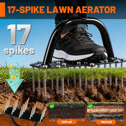 Aerador de césped de pie con 17 púas y base amplia miniatura 4