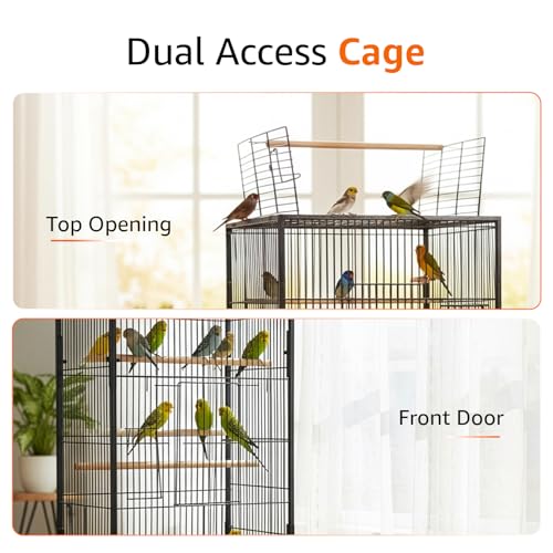 Image of Amazon Basics 30-Inch Metal Bird Cage with Gate | Feeders, Wooden Perches & Tray | Ideal for Lovebirds, Parrots & Small Birds | 3 Levels| Black