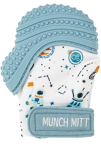 Image of Malarkey Kids Patented Teething Mitten, Munch Mitt Baby Chew Toy - Protects Hands from Chewing & Saliva, Heals Aching Gums, Promotes Sound & Visual Stimulation for Babies - Outer Space