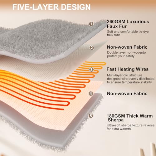 Dowin Heated Blanket Queen Size,Faux Fur Electric Blanket 84x90Inch,Pink - image 5