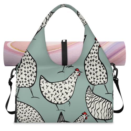 Eativisa Chicken Yoga Tote Bag - Women's Waterproof Gym Bag with Adjustable Shoulder Strap, Shoe Compartment, Multiple Pockets for Yoga Mat, Shoes (17.9 x 9.25 x 10.47 inches)