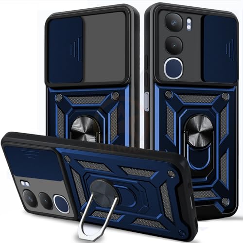 Image of Armor Bumper Back Cover Case for Vivo Y29 5G Rotating Camera Cover, Ring Holder & Kickstand | Heavy Duty & 360 Degree Protection Vivo Y29 5G Back Cover (Blue)